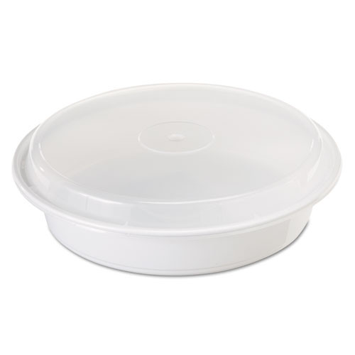 Newspring Versatainer Microwavable Containers, Vented Lid, 48 Oz, 9" Diameter, Black/clear, Plastic, 150/carton