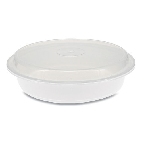 Newspring Versatainer Microwavable Containers, 48 Oz, 9 X 9 X 2.38, White/clear, Plastic, 150/carton