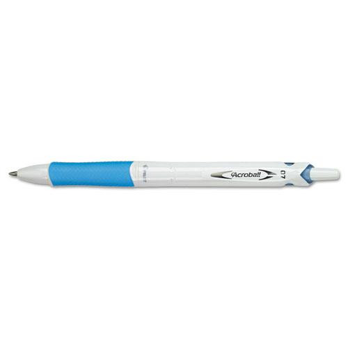 Acroball Purewhite Advanced Ink Ballpoint Pen, Retractable, Fine 0.7 Mm, Black Ink, White/blue Barrel