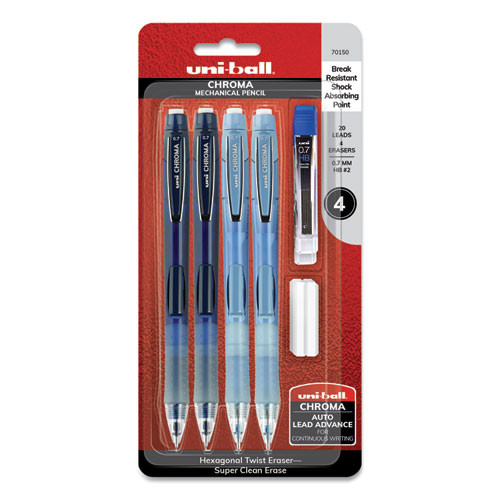 Chroma Mechanical Pencil Woth Leasd And Eraser Refills, 0.7 Mm, Hb (#2), Black Lead, Assorted Barrel Colors, 4/set