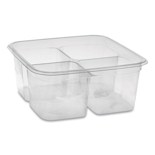 Earthchoice Square Recycled Bowl,4-compartment, 32 Oz, 6.13 X 6.13 X 2.61, Clear, Plastic, 360/carton
