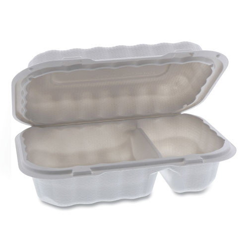 Earthchoice Smartlock Microwavable Mfpp Hinged Lid Container, 2-compartment, 9 X 6 X 3, White, Plastic, 270/carton