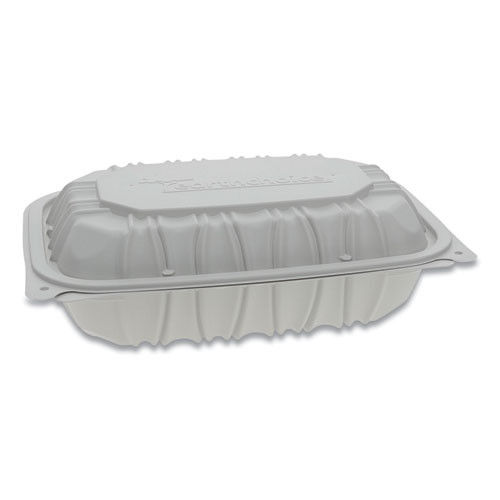 Earthchoice Vented Microwavable Mfpp Hinged Lid Container, 9 X 6 X 2.75, White, Plastic, 170/carton