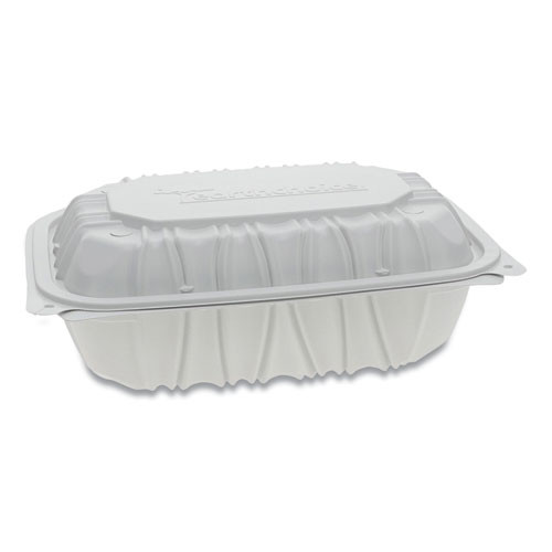 Earthchoice Vented Microwavable Mfpp Hinged Lid Container, 9 X 6 X 3.1, White, Plastic, 170/carton
