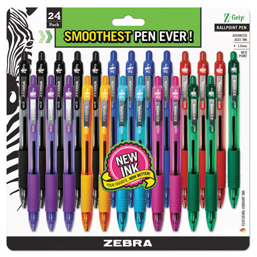 Z-grip Ballpoint Pen, Retractable, Medium 1 Mm, Assorted Business/artistic Ink Colors, Clear Barrel, 24/pack
