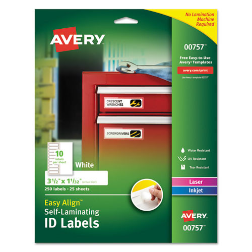 Self-laminating Id Labels, Inkjet/laser Printers, 1.332 X 3.5, White, 10/sheet, 25 Sheets/pack