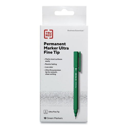 Permanent Marker, Pen-style, Extra-fine Needle Tip, Green, Dozen