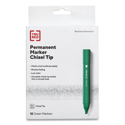 Permanent Marker, Tank-style, Medium Chisel Tip, Green, Dozen