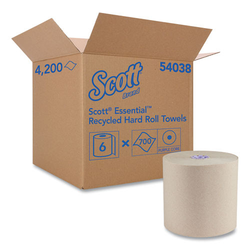 Essential 100% Recycled Fiber Hard Roll Towel, 1.75" Core, 8" X 700 Ft, Brown, 6/carton