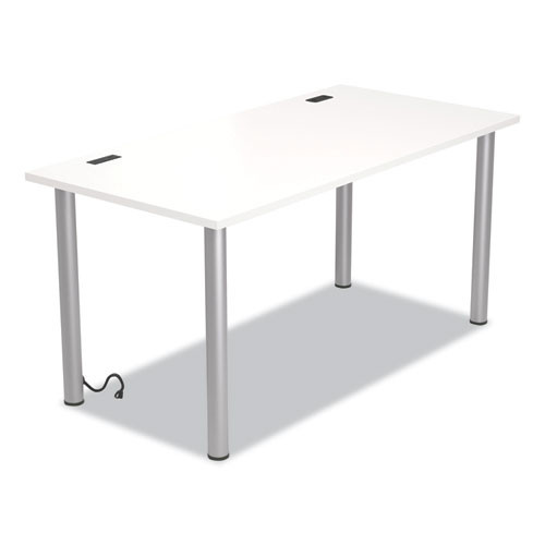 Essentials Writing Table-desk With Integrated Power Management, 59.7" X 29.3" X 28.8", White/aluminum