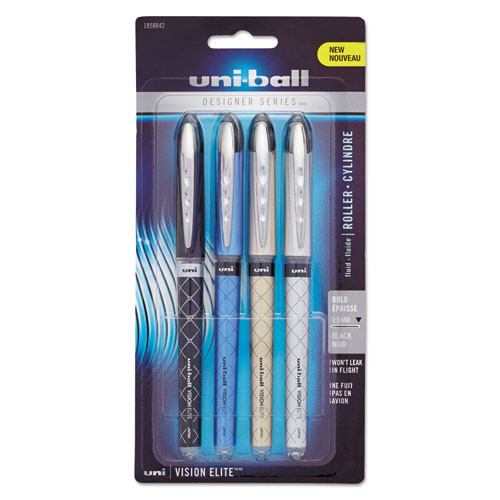 Vision Elite Designer Series Roller Ball Pen, Stick, Bold 0.8 Mm, Black Ink, Assorted Barrel Colors, 4/pack
