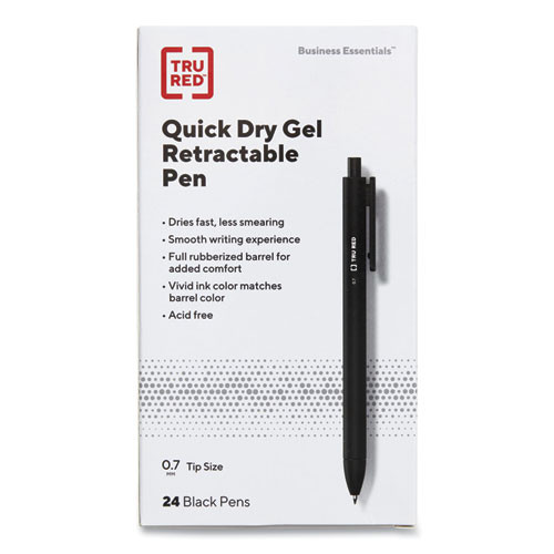 Quick Dry Gel Pen, Retractable, Medium 0.7 Mm, Black Ink, Black Barrel, 24/pack