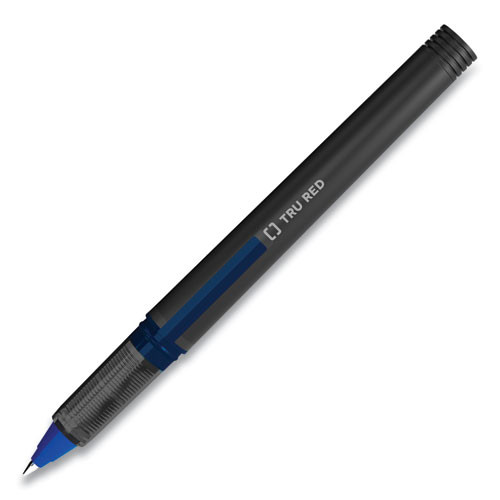 Roller Ball Pen, Stick, Fine 0.5 Mm, Blue Ink, Black Barrel, Dozen