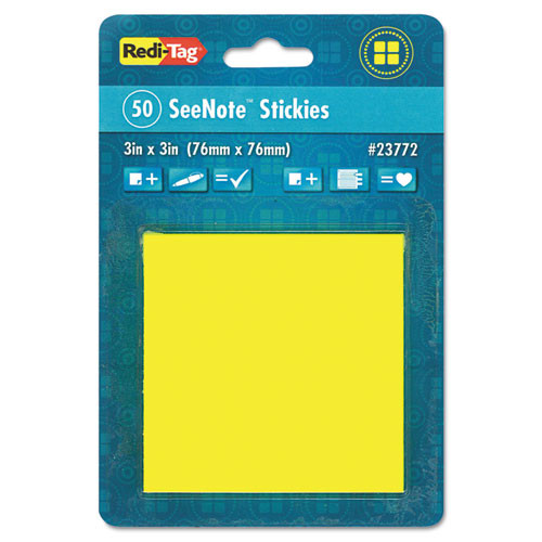 Seenotes Stickies , 3" X 3", Neon Yellow, 50 Sheets/pad