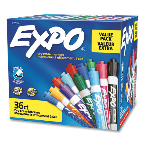 Low Odor Dry Erase Vibrant Color Markers, Broad Chisel Tip, Assorted Colors, 36/pack