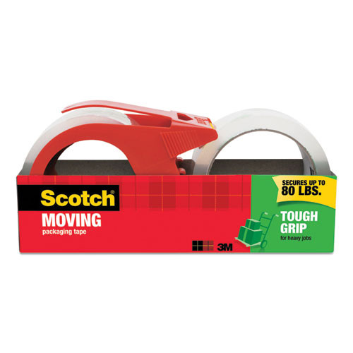 Tough Grip Moving Packaging Tape With Dispenser, 3" Core, 1.88" X 38.2 Yds, Clear, 2/pack - MMM3500S21RD