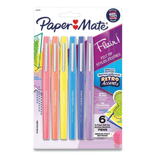 Flair Felt Tip Porous Point Pen, Stick, Medium 0.7 Mm, Assorted Ink And Barrel Colors With Retro Accents, 6/pack - PAP2097888