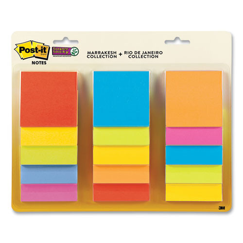 Pad Collection Assortment Pack, 3" X 3", Energy Boost And Playful Primaries Color Collections, 45 Sheets/pad, 15 Pads/pack