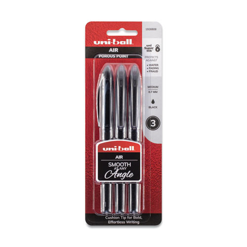 Air Porous Gel Pen, Stick, Medium 0.7 Mm, Black Ink, Black Barrel, 3/pack