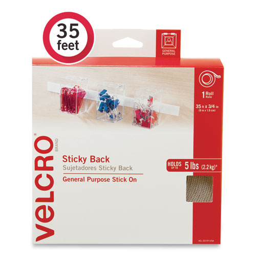 Sticky-back Fasteners, Removable Adhesive, 0.75" X 35 Ft, White - VEK30197USA