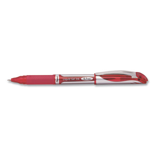 Energel Deluxe Gel Pen, Stick, Medium 0.7 Mm, Red Ink, Silver/red Barrel, Dozen