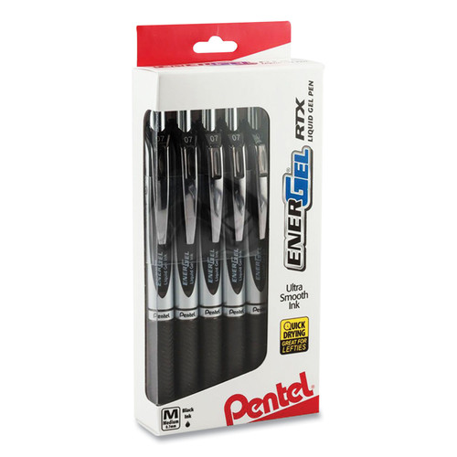 Energel Rtx Gel Pen, Retractable, Medium 0.7 Mm, Black Ink, Black/silver Barrel, Dozen - PENBL77PC12A1