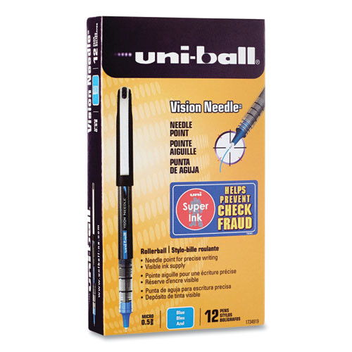 Vision Roller Ball Pen, Stick, Micro 0.5 Mm, Blue Ink, Black/blue Barrel, 12/pack - UBC1734919