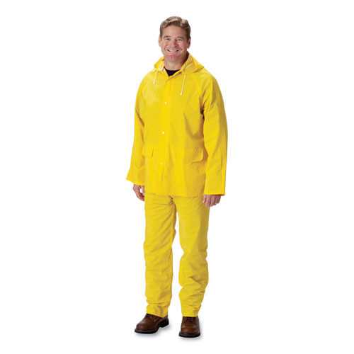 Premium Three-piece Rain Suit, Pvc/polyester, 0.35 Mm Thick, X-large, 56" Chest, 50" Waist, Yellow