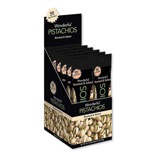Wonderful Pistachios, Roasted And Salted, 1.25 Oz Tube, 12/box - WONPAR91345