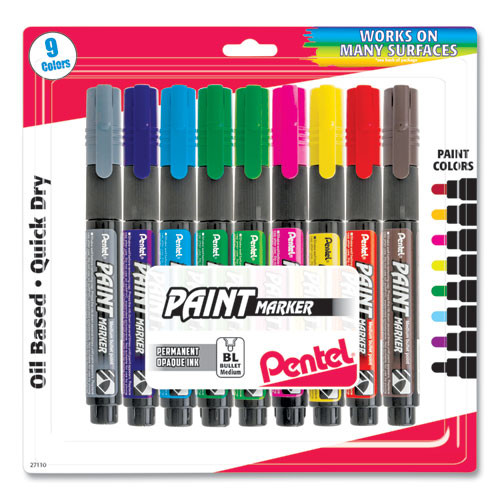 Opaque Bullet Tip Paint Markers, Medium Bullet Tip, Assorted Colors, 9/pack - PENMMP20BP9M