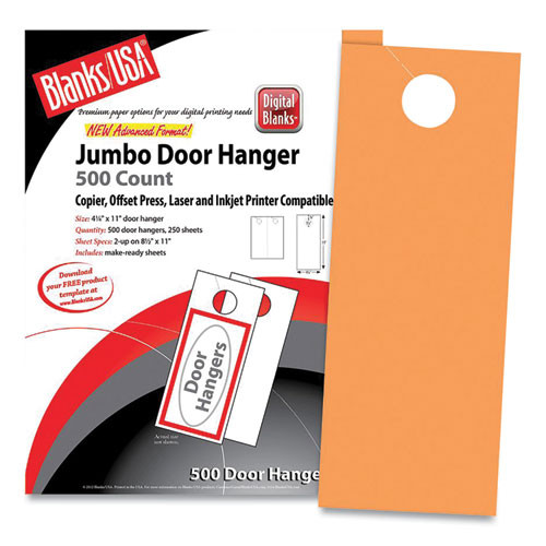 Jumbo Micro-perforated Door Hangers, 65 Lb Cover Weight, 8.5 X 11, Hunter's Orange, 2 Hangers/sheet, 250 Sheets/pack