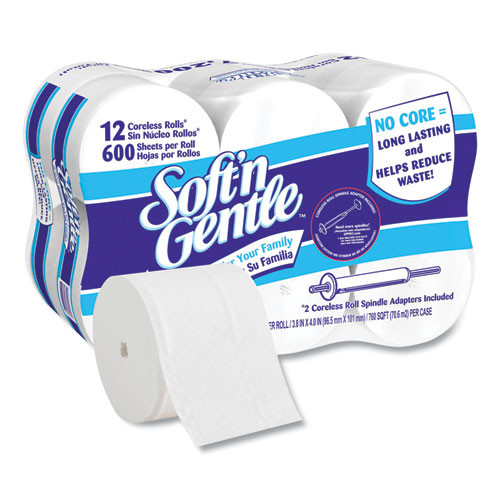 Soft'n Gentle 2-ply Coreless Toilet Paper, Septic Safe, White, 600 Sheets/roll, 12 Rolls/carton