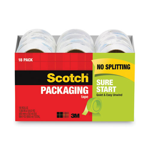 Sure Start Packaging Tape, 3" Core, 1.88" X 54.6 Yds, Clear, 18/pack