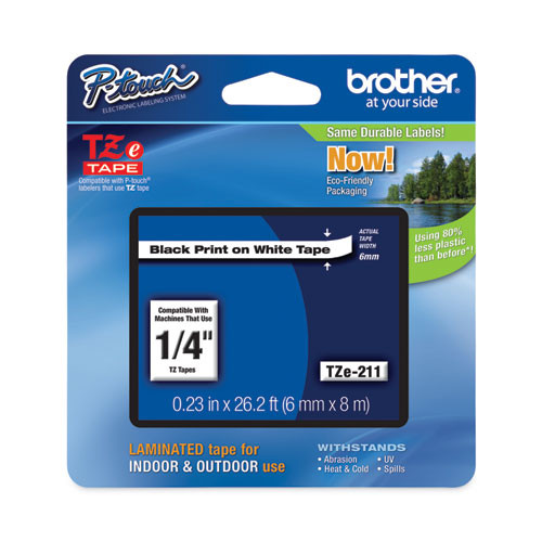 Tze Standard Adhesive Laminated Labeling Tape, 0.23" X 26.2 Ft, Black On White
