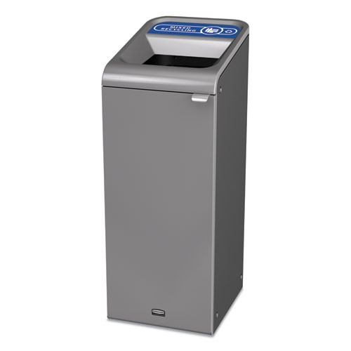 Configure Indoor Recycling Waste Receptacle, Mixed Recycling, 15 Gal, Metal, Gray