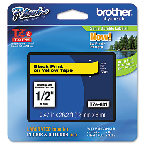 Tze Standard Adhesive Laminated Labeling Tape, 0.47" X 26.2 Ft, Black On Yellow