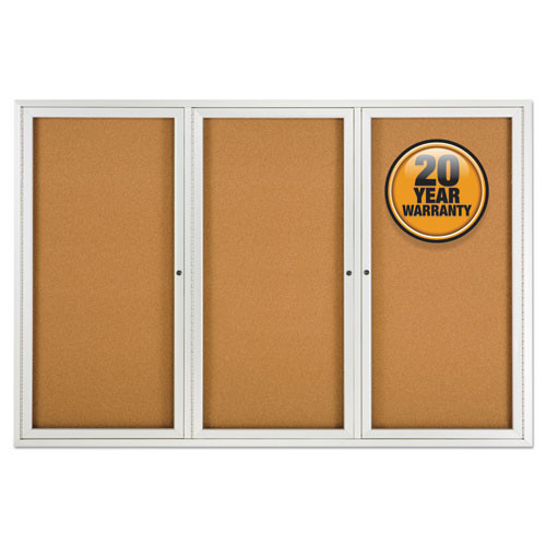 Enclosed Bulletin Board, Natural Cork/fiberboard, 72 X 48, Silver Aluminum Frame