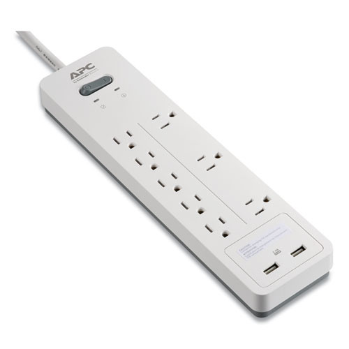 Home Office Surgearrest Power Surge Protector, 8 Ac Outlets/2 Usb Ports, 6 Ft Cord, 2,160 J, White