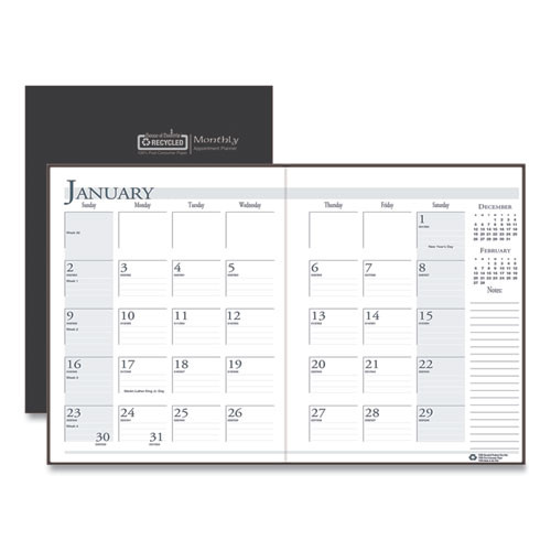 Recycled Ruled 14-month Planner With Stitched Leatherette Cover, 11 X 8.5, Black Cover, 14-month (dec To Jan): 2022 To 2024