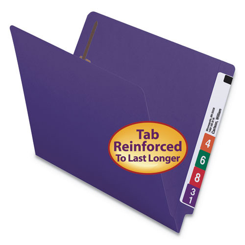 Heavyweight Colored End Tab Fastener Folders, 0.75" Expansion, 2 Fasteners, Letter Size, Purple Exterior, 50/box
