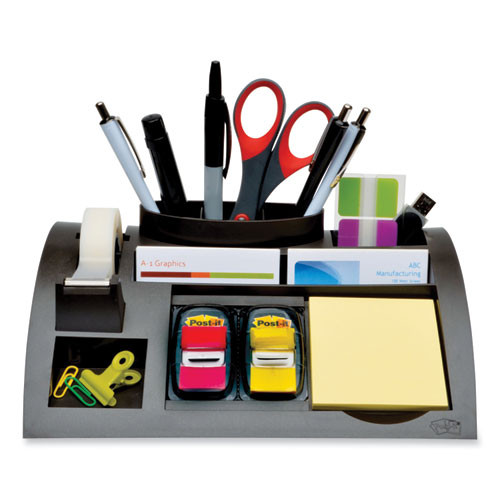 Notes Dispenser With Weighted Base, 9 Compartments, Plastic, 10.25 X 6.75 X 2.75, Black