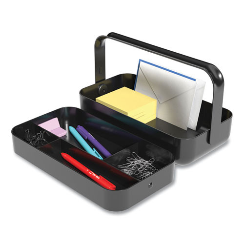 Plastic Desktop Caddy, 5 Compartments, 4.33 X 11.5 X 8.07, Black