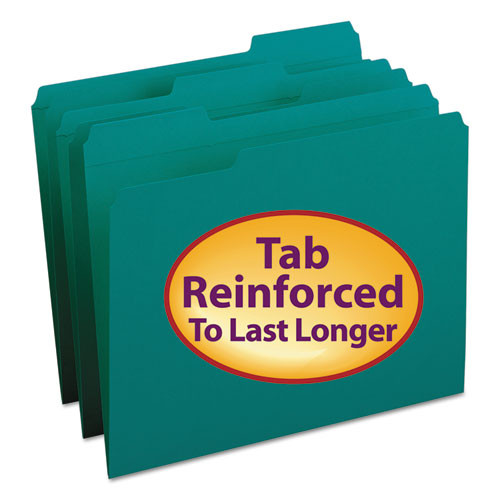 Reinforced Top Tab Colored File Folders, 1/3-cut Tabs: Assorted, Letter Size, 0.75" Expansion, Teal, 100/box