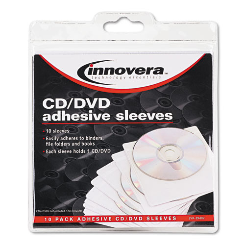Self-adhesive Cd/dvd Sleeves, 1 Disc Capacity, Clear, 10/pack