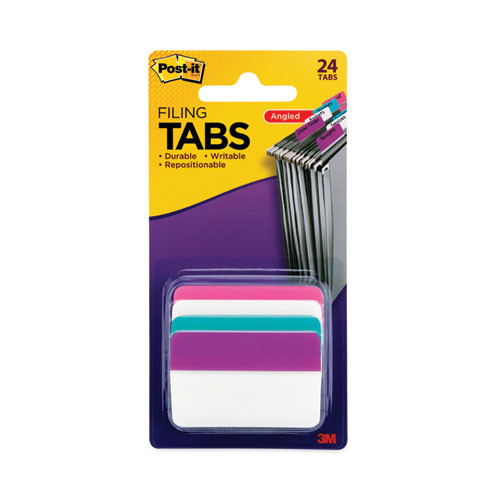 2" Plain Solid Color Angled Tabs, 1/5-cut, Assorted Pastel Colors, 2" Wide, 24/pack