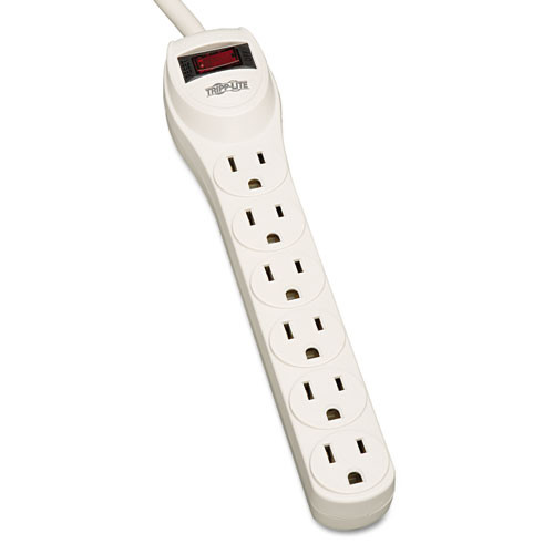 Protect It! Home Computer Surge Protector, 6 Ac Outlets, 2 Ft Cord, 180 J, Light Gray
