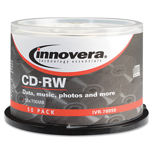Cd-rw Rewritable Disc, 700 Mb/80 Min, 12x, Spindle, Silver, 50/pack