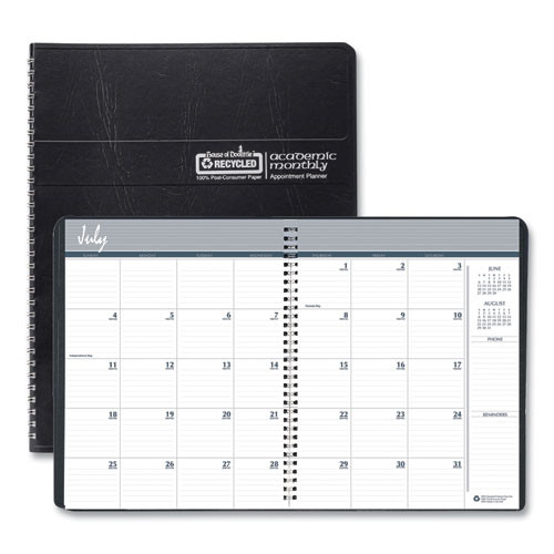 14-month Recycled Ruled Monthly Planner, 11 X 8.5, Black Cover, 14-month (july To Aug): 2022 To 2023