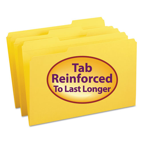 Reinforced Top Tab Colored File Folders, 1/3-cut Tabs: Assorted, Legal Size, 0.75" Expansion, Yellow, 100/box