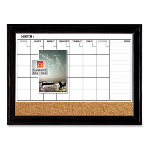 Magnetic Combination Dry Erase Calendar/cork Board, 35 X 23, Black Wood Frame